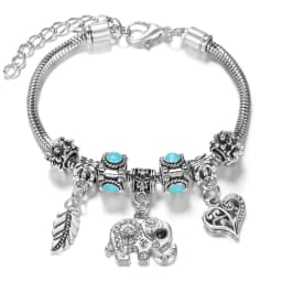 Multi Style Rhinestone 6 Color Beaded Bangle Lobster Buckle Adjustable Snake Chain Elephant Bracelet Pendant Woman Jewelry Gift