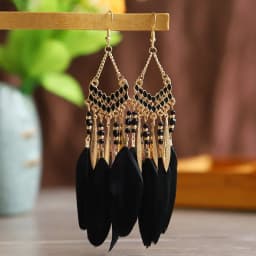 Bohemian Ethnic Feather Dangle Earrings For Women Trendy Long Tassel Colorful Beads Drop Earrings Girl Female Boho Jewelry