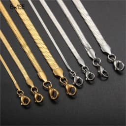 Bwise 2-5mm Width Stainless Steel Flat Chain Necklace Hot Fashion Herringbone Gold Color Snake Chain for Men Women Gift Jewelry