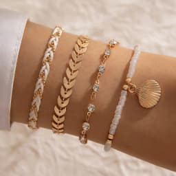 Tocona 5pcs/set Bohemian Imitation Pearl Bracelets for Women Ethnic Style Shell Beaded Bangles Summer Beach Jewelry Set 26165