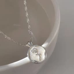 VENTFILLE 925 Silver Circular Geometry Rose Necklace Dropwise Glaze Korean Gentle Jewelry Birthday Gift Wholesale
