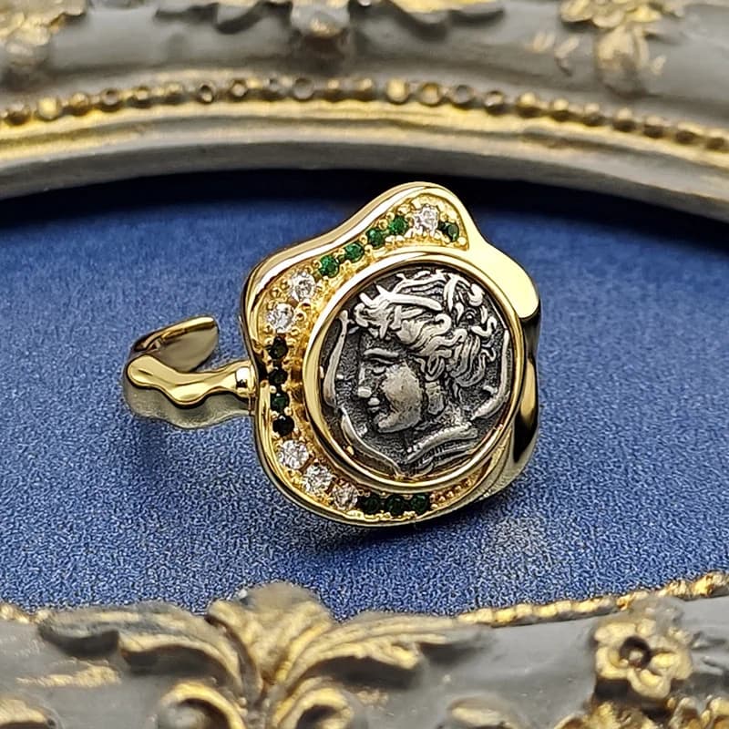 Simple and retro new antique coin ring for female niche, light luxury fairy antique coin ring jewelry wholesale
