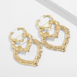 3 Pairs Oversized Hollow Heart Hoop Earrings Set for Women Exaggerated Gold Color Bamboo Piercing Earring Statement Jewelry Punk