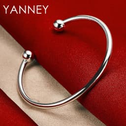 Real 925 Sterling Silver 4MM Simple Opening Bangle Bracelet For Women Men Fashion Hip Hop Punk Jewelry Wedding Gifts