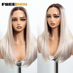 FREEDOM Hair Synthetic Lace Front Wigs For Black Women Straight Bob Wigs 22 inch Easy Wear Ombre Brown Blonde Wig Cosplay Wig