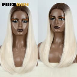FREEDOM Hair Synthetic Lace Front Wigs For Black Women Straight Bob Wigs 22 inch Easy Wear Ombre Brown Blonde Wig Cosplay Wig