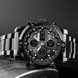 Skmei Mens Full Steel Strap Quartz Wristwatch 3 Time Back Light Display Digital Watches Countdown Clock Relogio Masculino