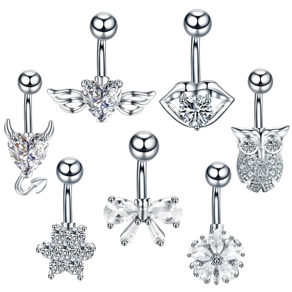 1PC Devil Heart Butterfly Navel Piercing Stainless Steel Crystal Belly Button Rings for Women Drop Dangle Earring Body Jewelry