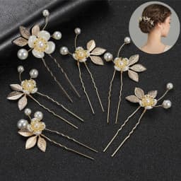 Pearl Hairpin With Side Comb Wedding Hair Accessories Golden Leaf Beads Flower Hair Clip U-shaped Alloy Headwear Fashion Jewelry