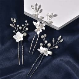 Pearl Hairpin With Side Comb Wedding Hair Accessories Golden Leaf Beads Flower Hair Clip U-shaped Alloy Headwear Fashion Jewelry