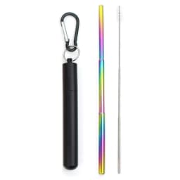 Reusable Telescopic Straw Metal 304 Stainless Steel Straw with Cleaning Brush Carry Case Collapsible Portable Drinking Straw Set
