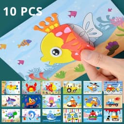 10 Pcs 3D EVA Foam Sticker Creative Art Craft Kit DIY Cartoon Animal Transportation Painting for Education
