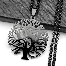 2026 Tree of Life Stainless Steel Long Necklace for Men Black Color Necklaces & Pendants Jewelry Cadenas Para Hombre N834S03