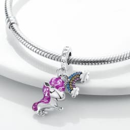 Silver Plated Purple Charms Flower Butterfly Dangle Charm Beads Fit Original Bracelet Diy Pendants