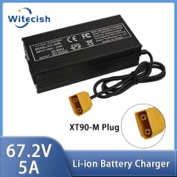 60V Fast Charger 67.2V/5A for 16s 60V Lithium Battery Charger GX16/IEC Connector Strong Heat
