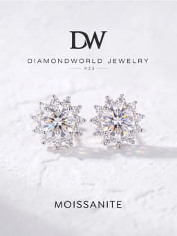 DiamondWorld Sparkling 0.5CT Moissanite Diamond Halo Sun Flower Stud Earrings for Women 925 Sterling Silver Party Fine Jewelry