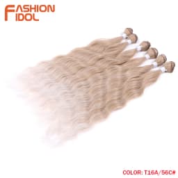 FASHION IDOL 6Pcs Water Wave Hair Bundles Synthetic Hair Extensions 20 inch Ombre Blonde Fake Hair Weave Body Wave Fiber Hair