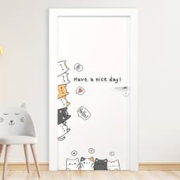 Cartoon Cute 10 Cats and English“have A Nice Day”animal Wall Stickers for Kids Room Living Room Door Decoration Wall Decals