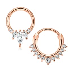 2Pcs 316L Surgical Steel Zircon Hinged Nose Ring Septum Clicker Daith Piercing Ear Cartilage Helix Hoop Flowers Water Drops