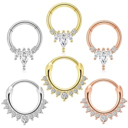 2Pcs 316L Surgical Steel Zircon Hinged Nose Ring Septum Clicker Daith Piercing Ear Cartilage Helix Hoop Flowers Water Drops