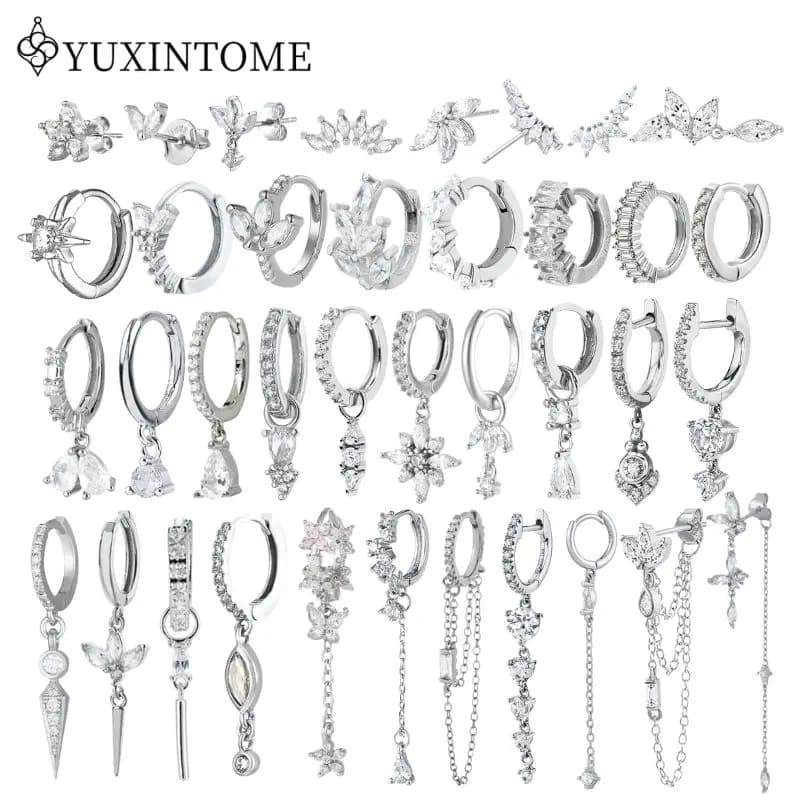 925 Sterling Silver Ear Needle White Zircon Silver Series Earrings ins Tassel Pendant Hoop Earrings For Women Advanced Jewelry