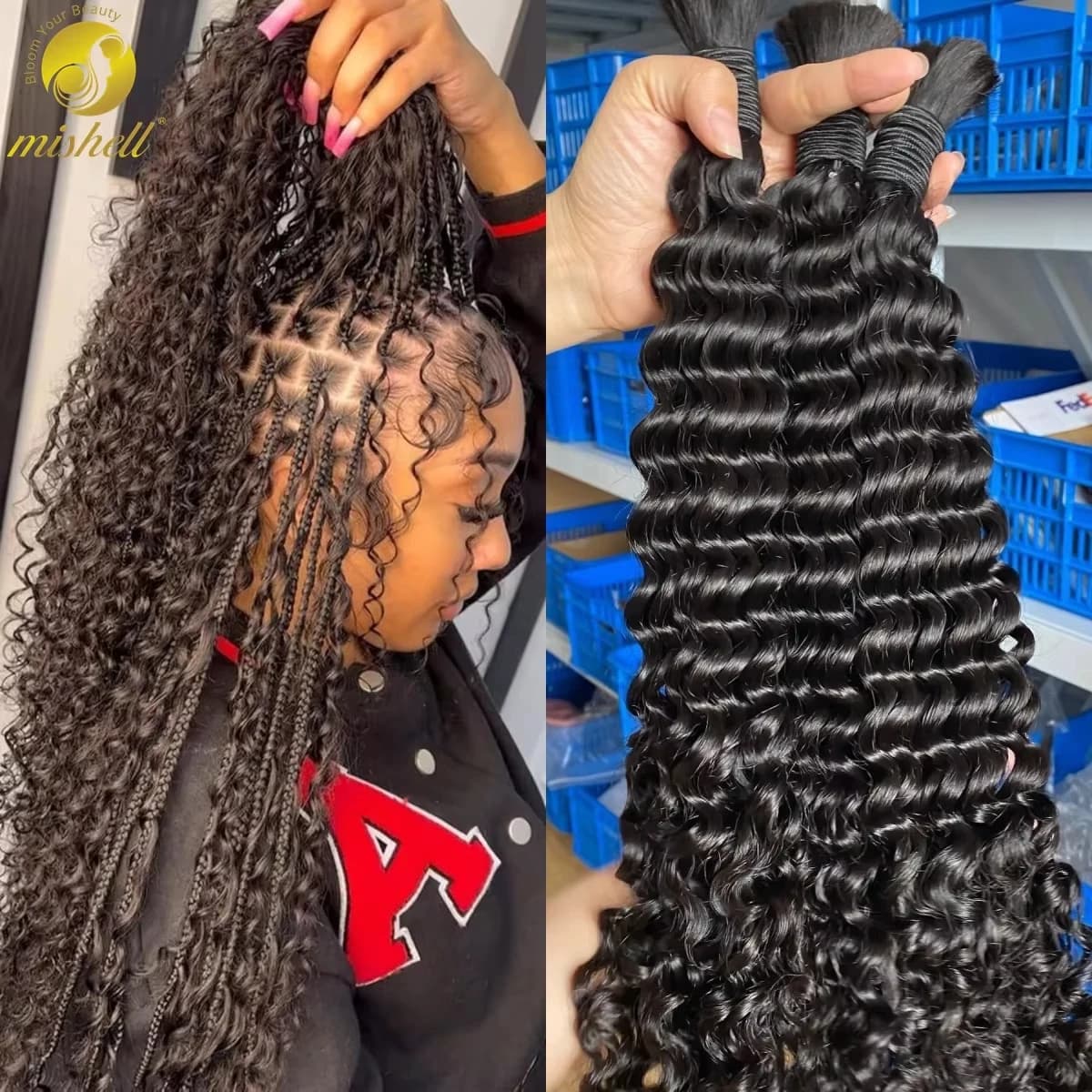 Natural Human Braiding Hair 22 24 Inch Deep Water Wave Bulk Human Hair for Boho Braids No Weft 16A Virgin Curly Hair Extensions