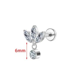 ASTM F136 Titanium Three Marquises with CZ Dangle Cartilage Helix Tragus Piercing Lotus Flower Flat Back Earring Body Jewelry