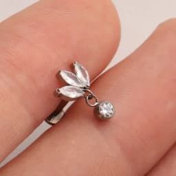 ASTM F136 Titanium Three Marquises with CZ Dangle Cartilage Helix Tragus Piercing Lotus Flower Flat Back Earring Body Jewelry