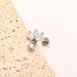 ASTM F136 Titanium Three Marquises with CZ Dangle Cartilage Helix Tragus Piercing Lotus Flower Flat Back Earring Body Jewelry