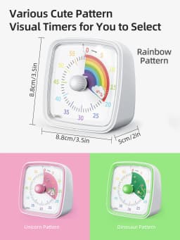 Yunbaoit Visual Timer with Night Light, 60-Minute Countdown Timer for Kids and Adults, Silent Classroom Timer for Home, School