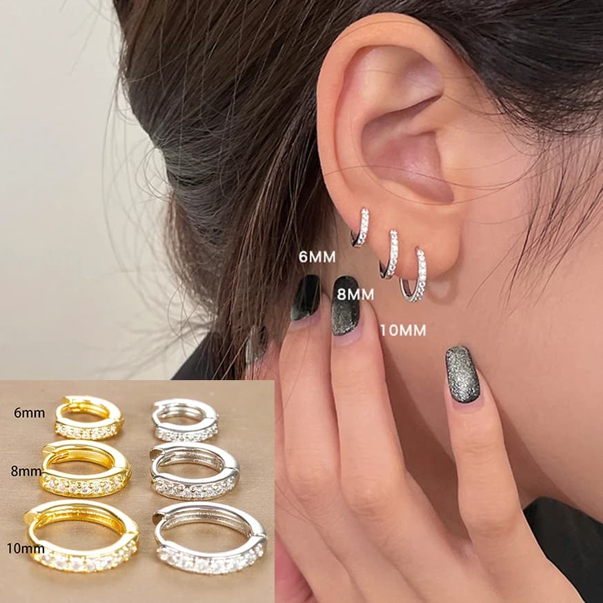 3 PCS/Set Simple Stainless Steel Crystal Small Hoop Earring Women Tiny Gold Color Cartilage Piercing Earring Minimalism Jewelry
