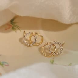 Gold Color Double Hoop Geometric Stud Earrings Sparkly Inlaid Rhinestone Earrings Female Fashion Light Luxury Ear Jewelry C