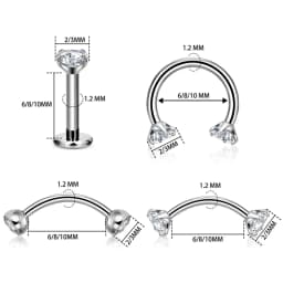 5Pcs G23 Titanium 16G CZ Tragus Eyebrow Piercing Body Jewelry Labret Lip Ring Stud Earrings Septum Nose Rings Internal Thread