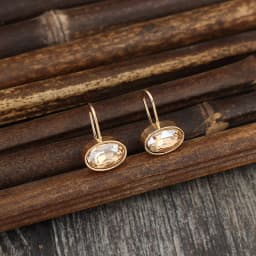 Fashion Metal Gold Color Oval Champagne Stone Dangle Earrings for Women Exquisite Engagement Wedding Earrings Jewelry