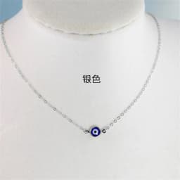 Turkish Blue Evil Eye Pendant Necklaces for Women Simple Thin Link Clavicle Chain Round Demon Eyes Choker Friendship Jewelry