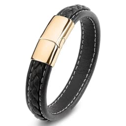 European and American Hot Selling Simple Style Woven Multicolor Wide Leather Rope Bracelet 316L Stainless Steel Men's Bracelet