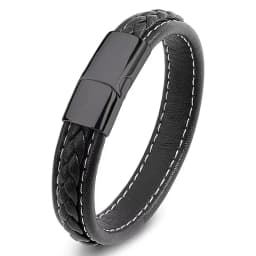 European and American Hot Selling Simple Style Woven Multicolor Wide Leather Rope Bracelet 316L Stainless Steel Men's Bracelet