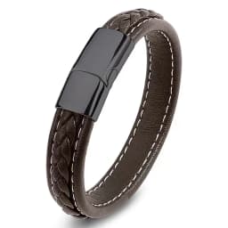 European and American Hot Selling Simple Style Woven Multicolor Wide Leather Rope Bracelet 316L Stainless Steel Men's Bracelet