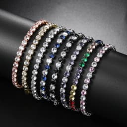 Chic 4mm Round Colorful Crystal Tennis Bracelets Silver Color Adjustable Folding Buckle Chain Bracelet on Hand Fashion Jewelry