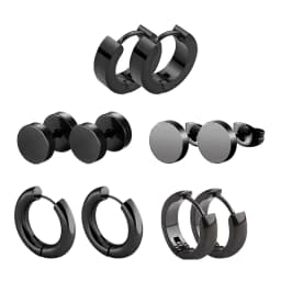 5 Pair Black Earrings Stainless Steel Ear Hoops for Men and Women
