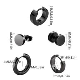 5 Pair Black Earrings Stainless Steel Ear Hoops for Men and Women
