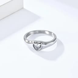 Stainless Steel Heart CZ Solitaire Ring Wedding Band for Women Girl Size 5-10