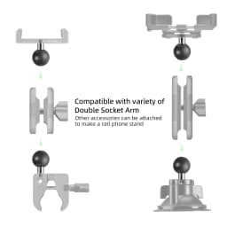 FANAUE Ball Head Adapter for Ram Mount with 1/4'-20 Threaded Post and Stainless Steel B Size1' Ball & 17mm Ball Bicycle Cradle
