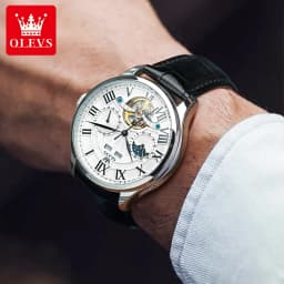 OLEVS 7013 Men's Watch Fashion Moon Phase Mechanical Watch For Men Waterproof Roman Scale Hollow Flywheel Automatic Hand Clock
