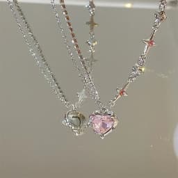 SUMENG 2024 Purple Pink Black Crystal Heart Pendant Necklace Sweet Cool Girl Punk Clavicle Chain For Women Fashion Jewelry Gifts