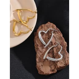Yhpup Removable Minimalist Stainless Steel Heart Love Hollow Hoop Earrings Anti Allergic Fashion Gold Color Jewelry Bijoux