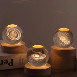 Crystal Ball Night Light Laser Engraved Birthday Gift Glass Sphere Home Desktop Decoration with Wooden USB Base