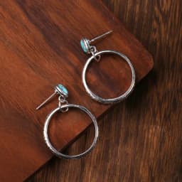 Vintage Metal Circle Red Stone Earrings Bohemian Jewelry Antique Silver Color Hollow Round Drop Earring for Women