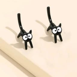 Black Color Cat Design Earrings Stud Trendy Ins Girls Cute Women Earring Animal Design Black Painting