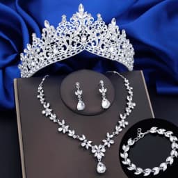 4 Pcs Lime Green Crown Jewelry Sets for Women Fashion Tiaras Bracelets Earrings and Necklace Sets Bride Wedding Prom Accessories